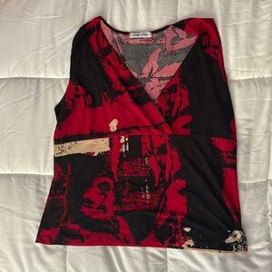 Only Nine Women’s Sleeveless Red & Black Blouse - Size L